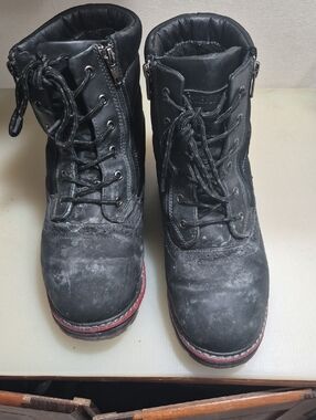 Black Women's Lace-Up Ankle Boots with Red Accent